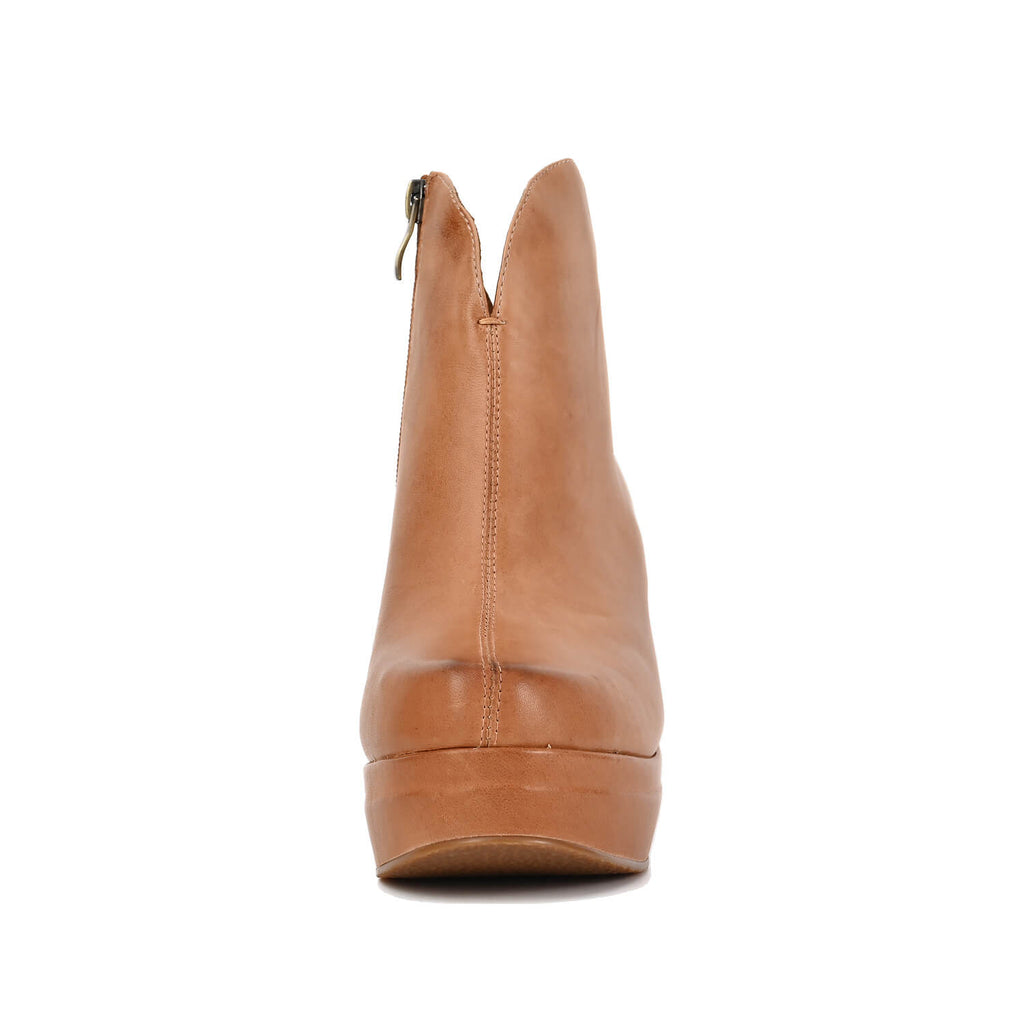 Black Platform Booties Hand-Brushed Leather - Tan - View 18 | U08 Josie