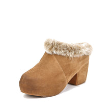 Fur Lined Clogs Suede Platform Fur Collar - Taupe - Thumbnail 1 | U17 June
