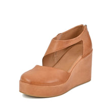 Closed Toe Wedge Shoes Crossover Strap Leather - Taupe - Thumbnail 1 | U37 True
