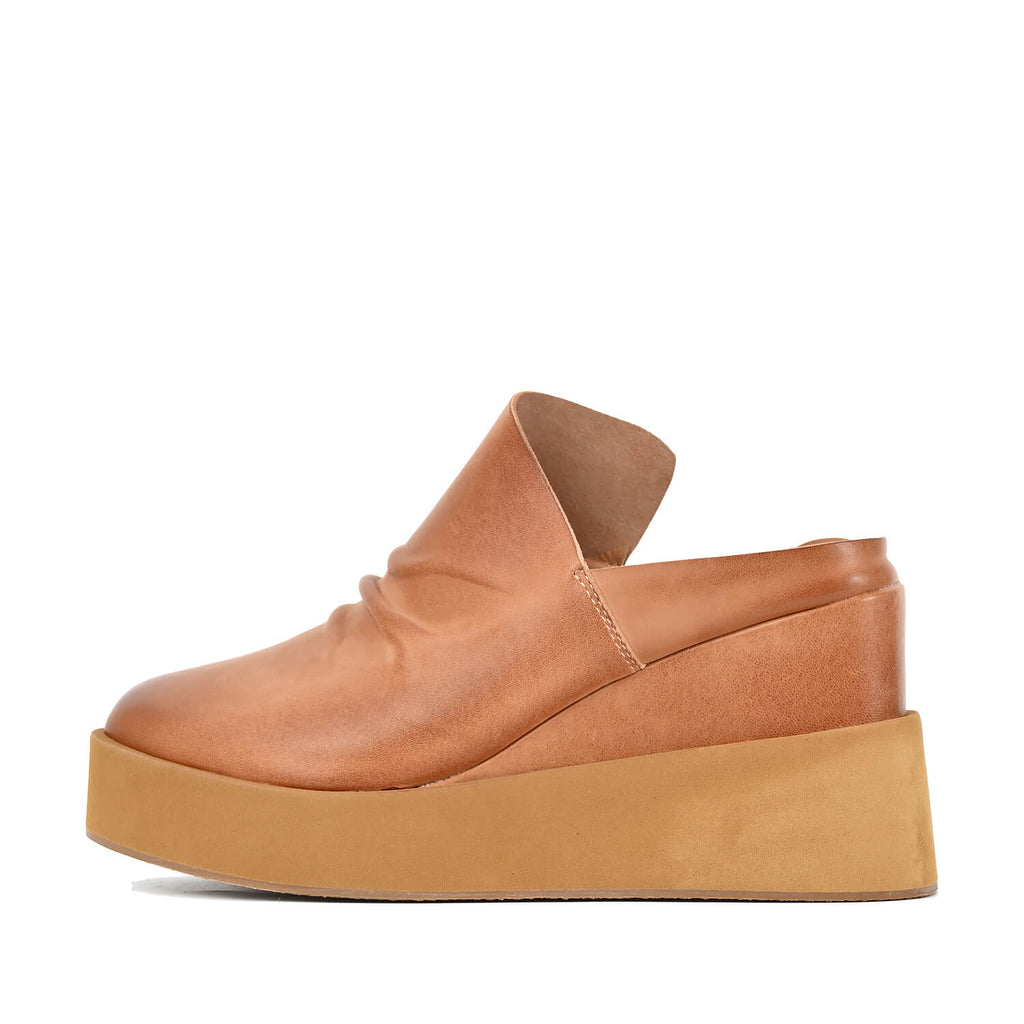 Chunky Mules Ruched Leather Platform Sole - Tan - View 9 | U65 Tatum