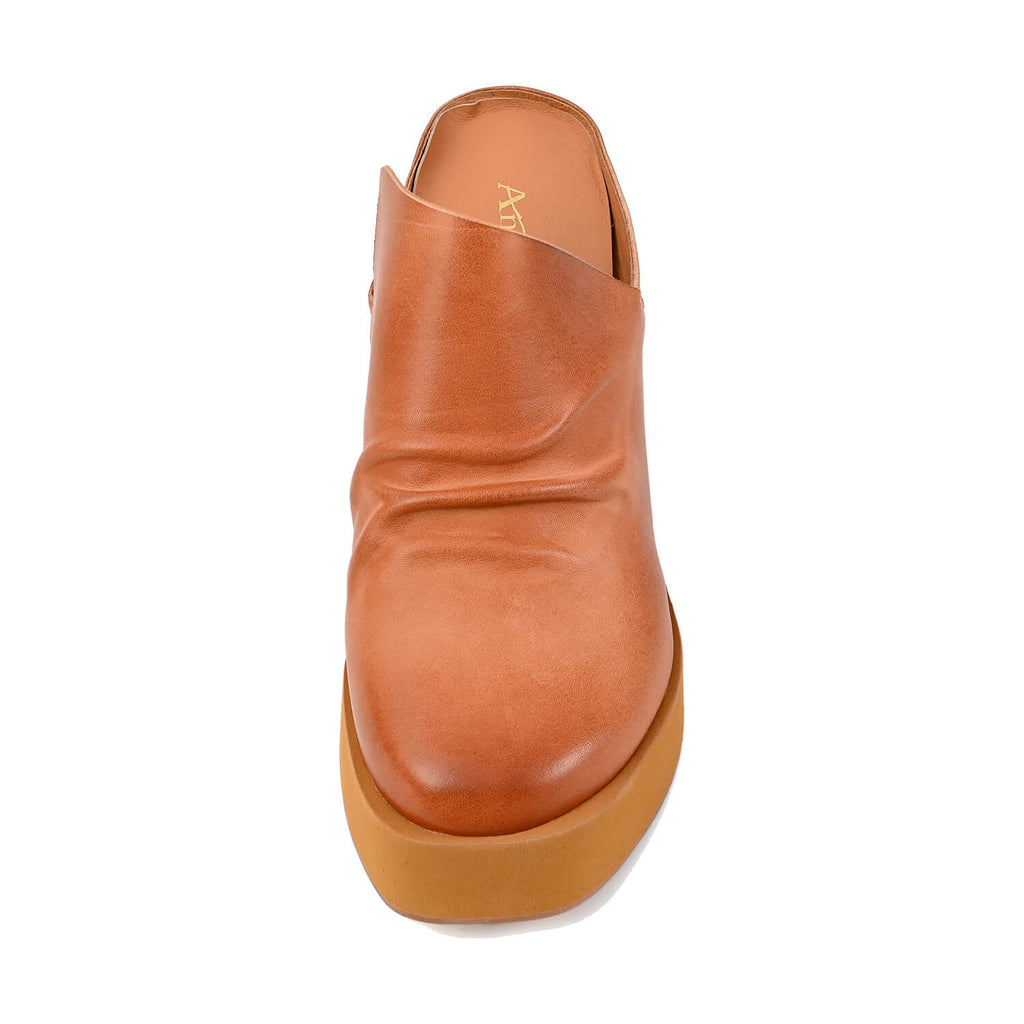 Chunky Mules Ruched Leather Platform Sole - Tan - View 13 | U65 Tatum