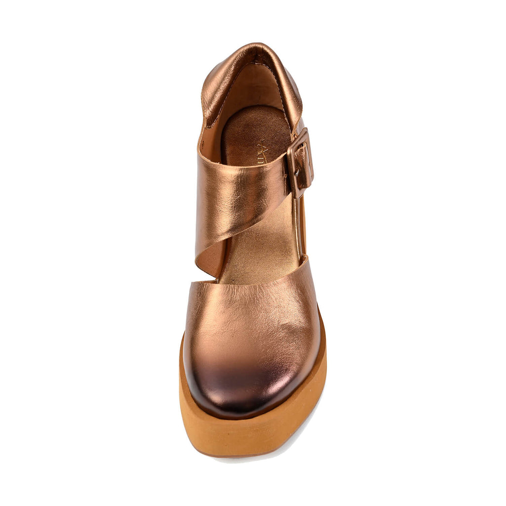Metallic Platform Clogs Bronze Buckle Strap - Bronze - View 6 | U66 Teagan