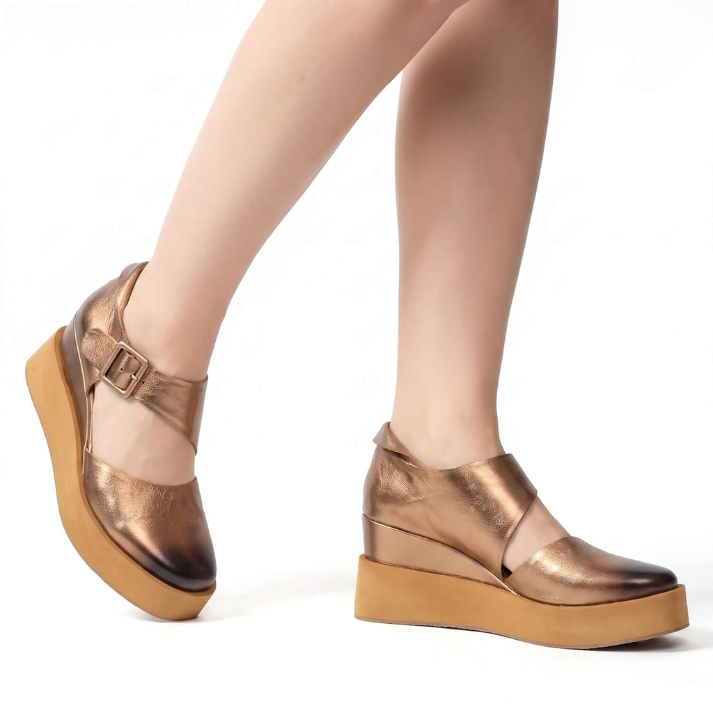 Metallic Platform Clogs Bronze Buckle Strap - Bronze - View 7 | U66 Teagan