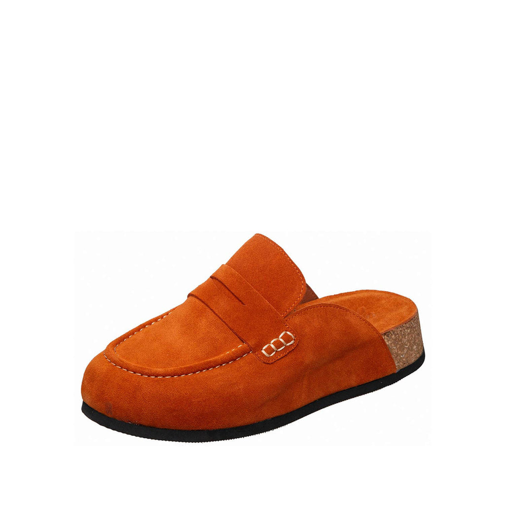 Antelope X10 Rachel Suede Penny Loafer Mule - Cork Heel Alternative