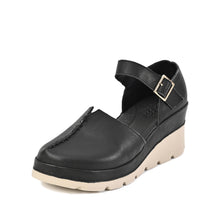 Black Clogs with Ankle Strap Platform Sole - Black - Thumbnail 1 | X71 Mode
