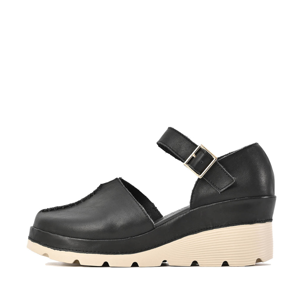 Black Clogs with Ankle Strap Platform Sole - Black - View 2 | X71 Mode
