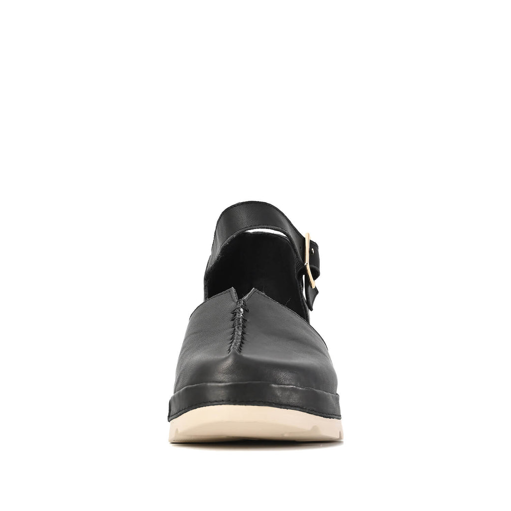 Black Clogs with Ankle Strap Platform Sole - Black - View 4 | X71 Mode