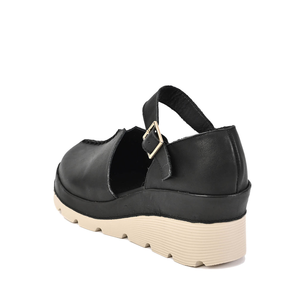 Black Clogs with Ankle Strap Platform Sole - Black - View 5 | X71 Mode