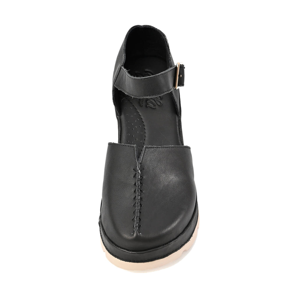 Black Clogs with Ankle Strap Platform Sole - Black - View 6 | X71 Mode