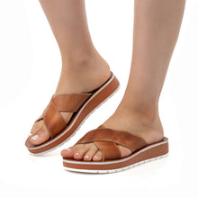 Cargar imagen en el visor de la galería, Brown Black S48 Finola Comfortable Summer Flat Sandals
